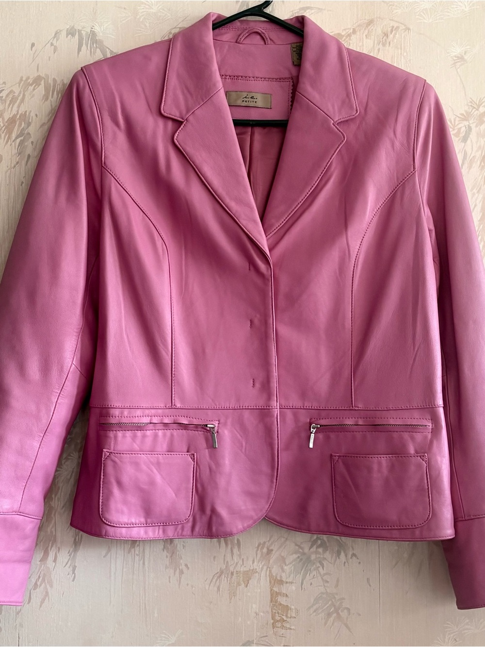 i.e. PETITE Pink Genuine Leather Blazer Jacket  LP